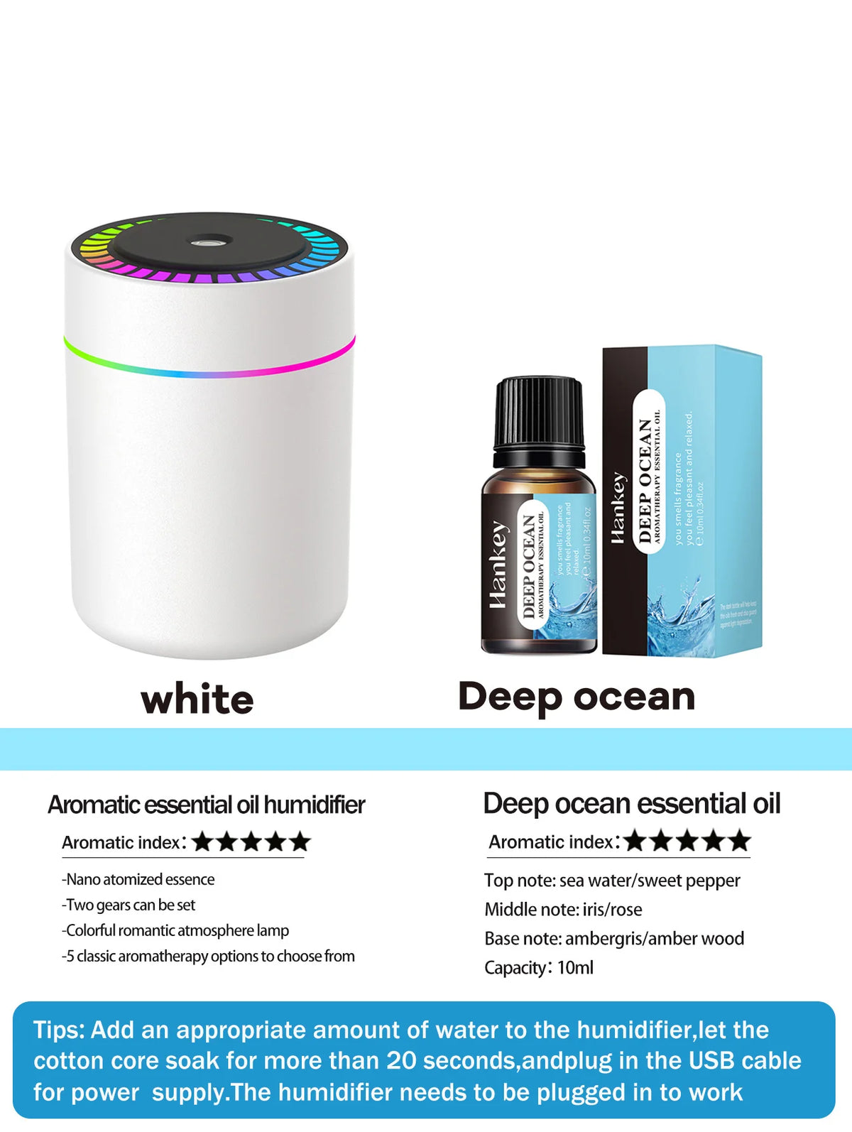 Diffusore Umidificatore 180 ml USB con LED 7 Colori e Aromaterapia