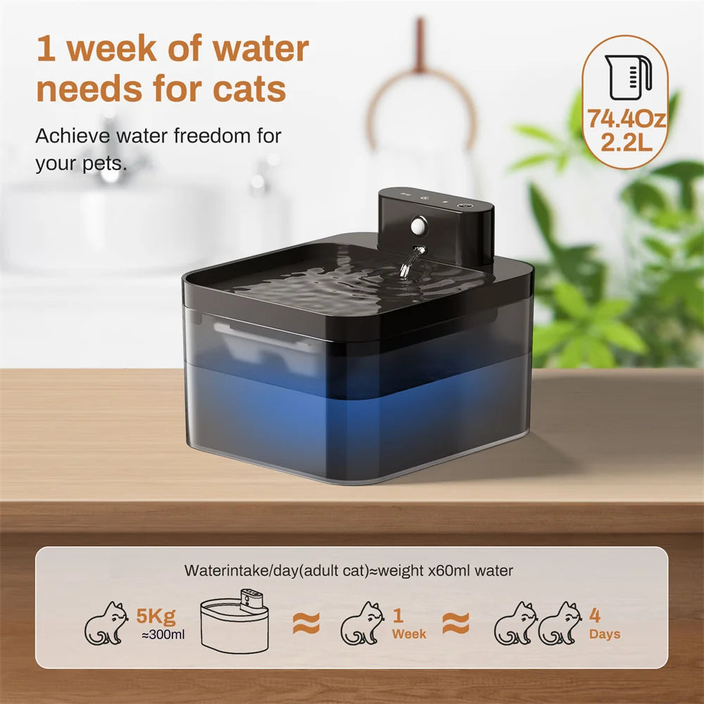 Fontana Wireless per Gatti 2.2L con Sensore Movimento, Distributore Automatica