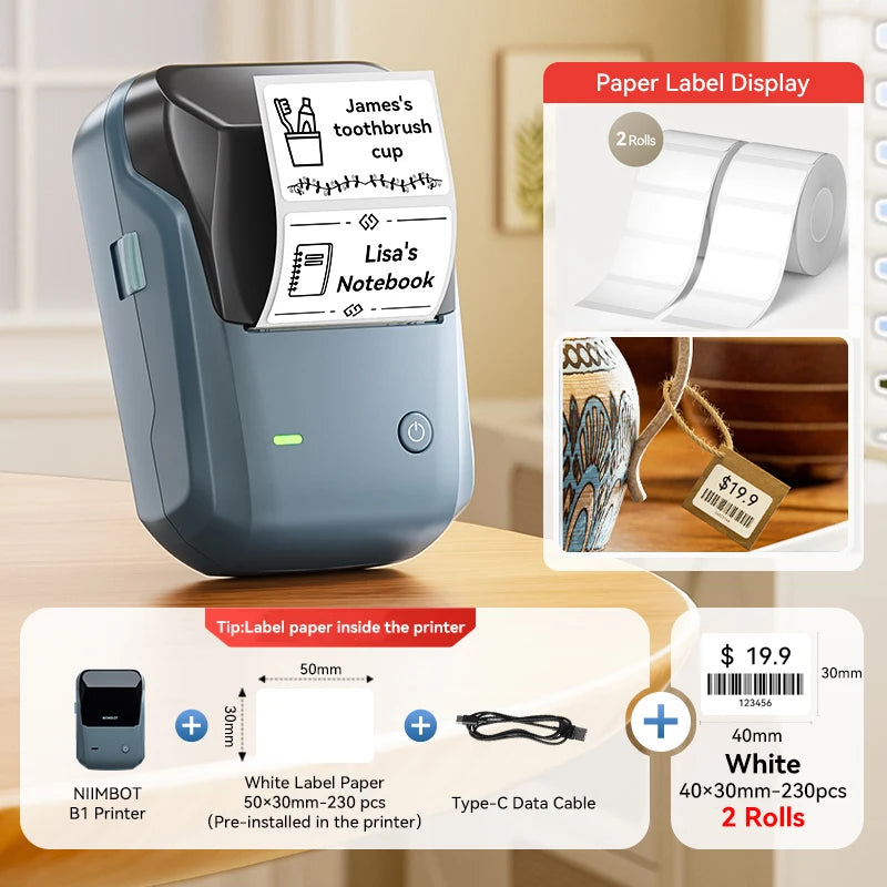 Stampante termica wireless B1 per etichette 20‑50 mm, Bluetooth, batteria…