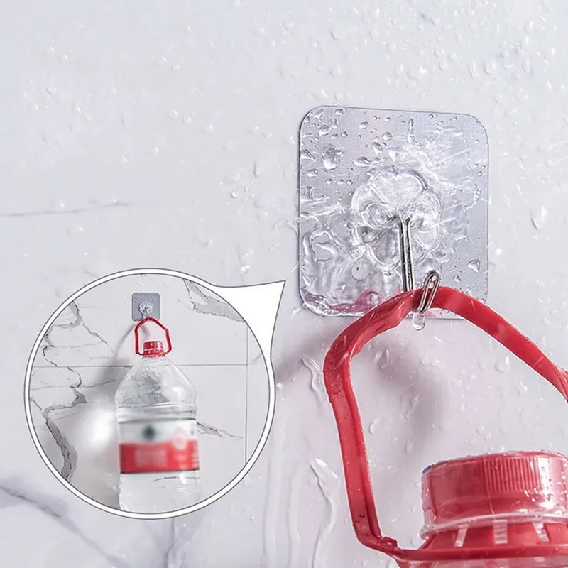 Ganci adesivi trasparenti in acciaio inox – porta asciugamani, chiavi e vestiti