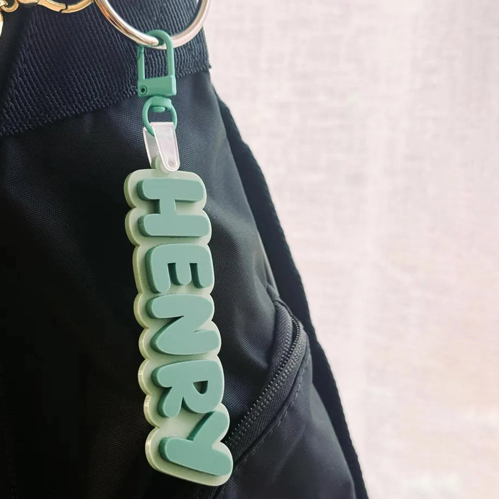 Personalised 2-Tone Keyring | Funky Bubble Style Acrylic Backpack Tag School Bag Tag Custom Name Keychain Kids Bag Luggage Tag