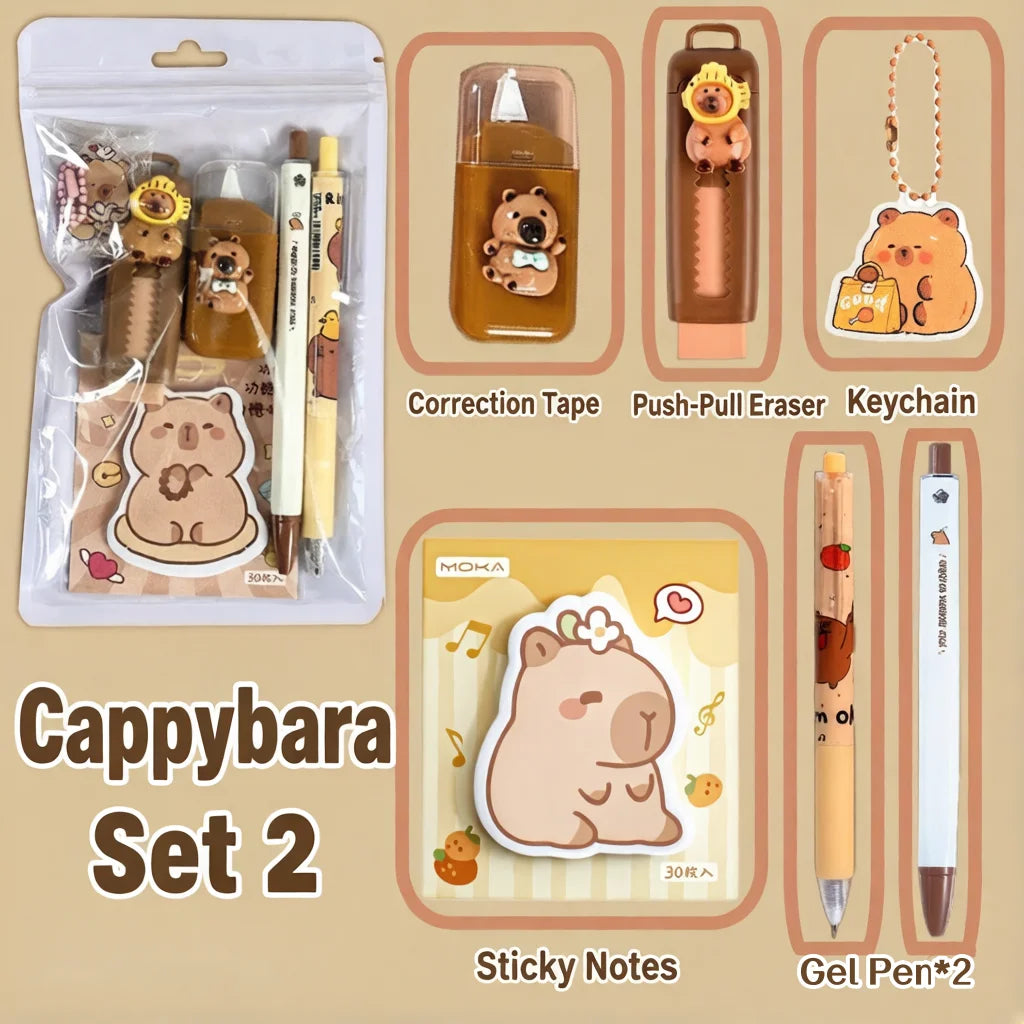Set Cancelleria Kawaii Capybara – Kit Carino per Scuola e Regalo