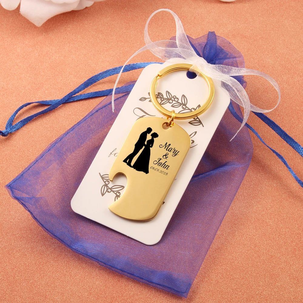 Custom Laser Engraving Name Bottle Opener Keychain Gold Stainless Steel Key Chain Party Favor Wedding Gifts For Guests