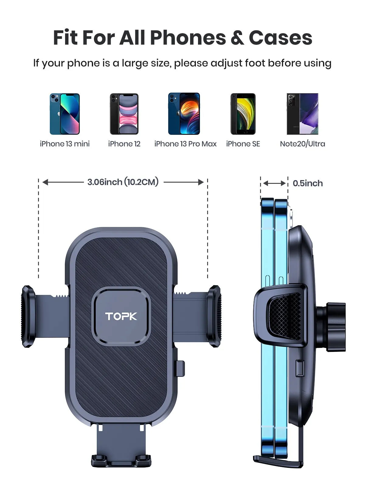Supporto cellulare auto con gravità per ventola, cruscotto e parabrezza