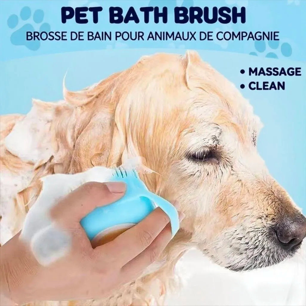 Silicone Soft Rubber Pet Massage Shower Brush with Builtin Shampoo Storage Self Cleaning Detangling for Dogs Cats Grooming Brush