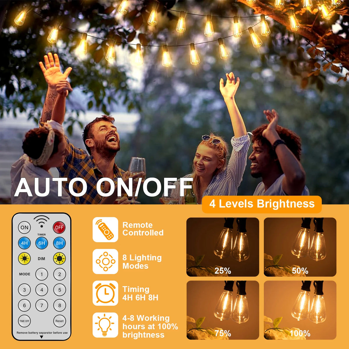 Luci a LED solari G40 con telecomando, ricarica USB, 8 modalità, impermeabili