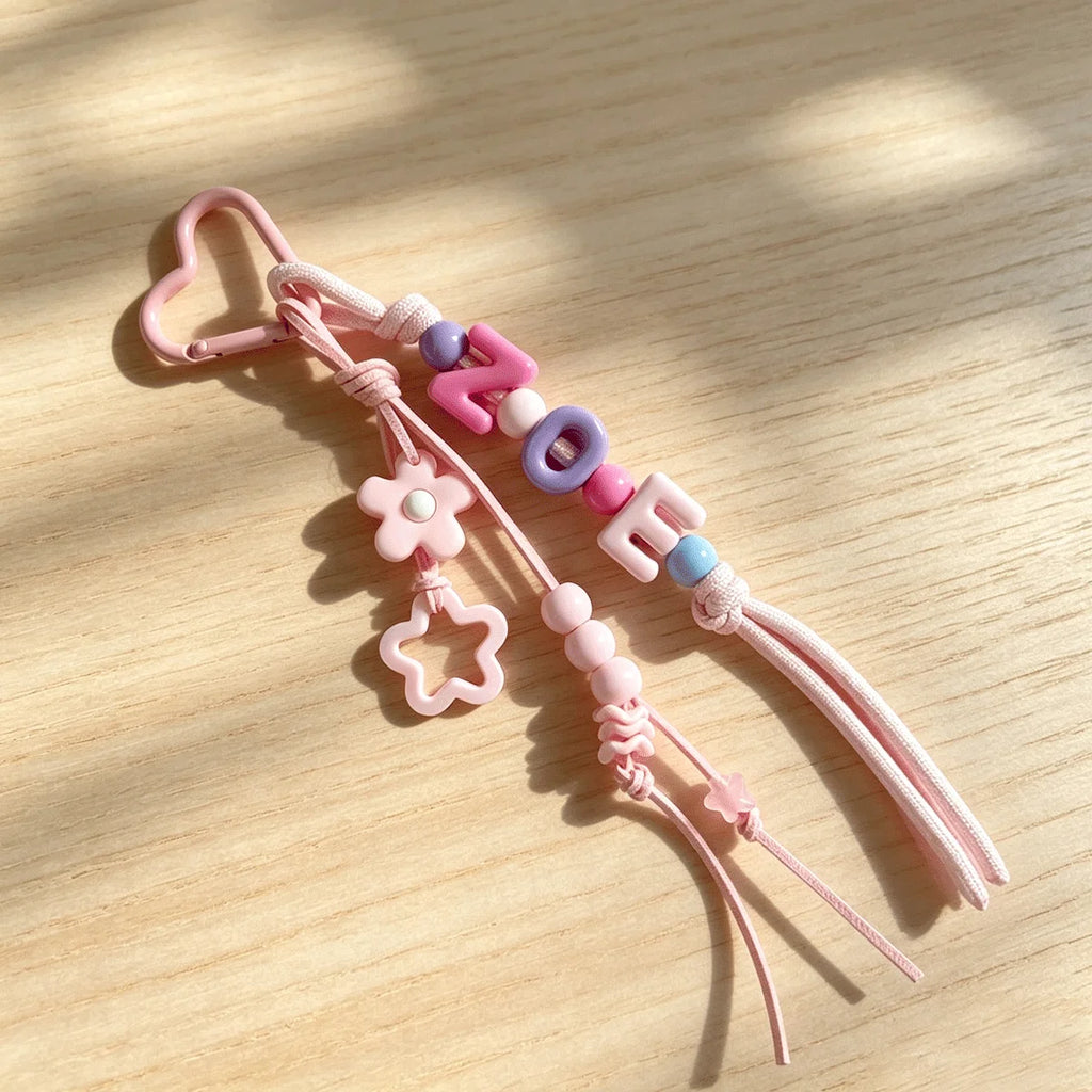 Portachiavi Personalizzato con Nome in Corda Intrecciata e Fiori