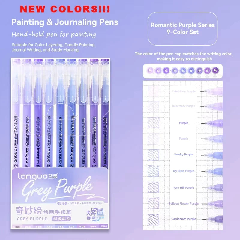 Languo Gel Pen Large Capacity Handbook Pens 6/9Pcs 0.6mm Student Art Diy Doodling Drawing Markers Office Kawaii Art Stationery