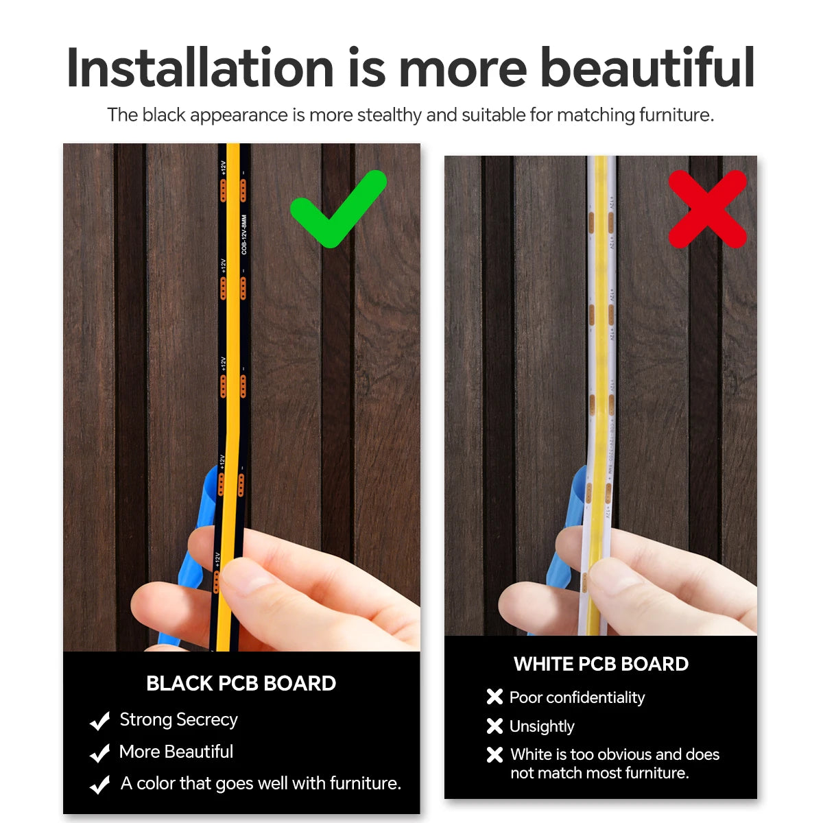 Striscia LED dimmerabile touch nera PCB COB per pannelli in legno e vetro