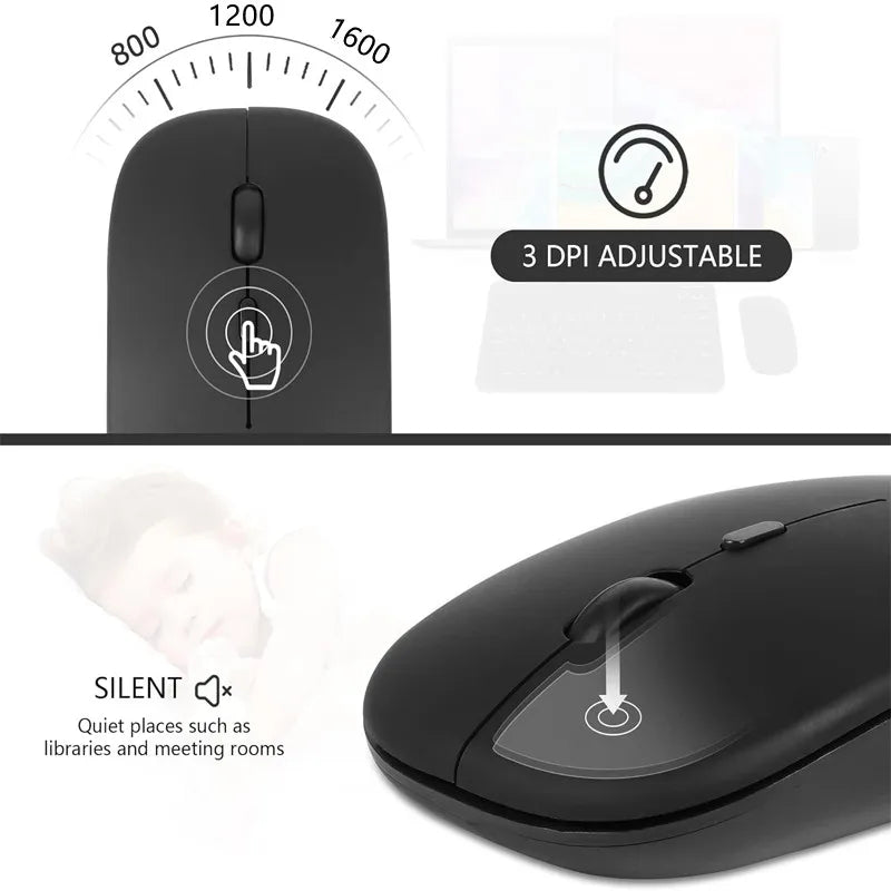 Mouse wireless 2.4 GHz e Bluetooth dual mode, mini ed ergonomico, 1600 DPI
