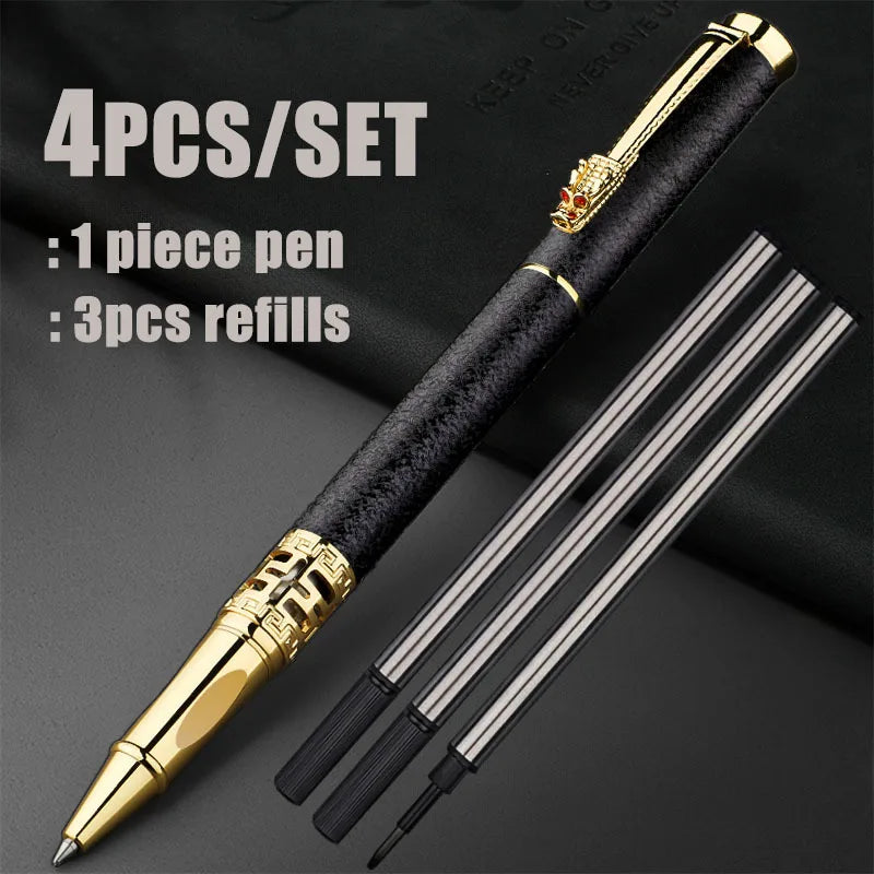 Set 4 penne a sfera Testa di Drago – Oro, Argento, Nero, punta 0.5 mm