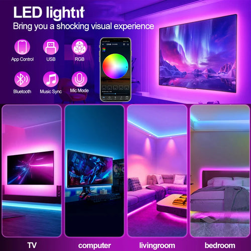 1-20M Led Light Strip with USB Plug 5050 Multicolor RGB TV Background Light Bar Game Room Family Party Decoration Night Light