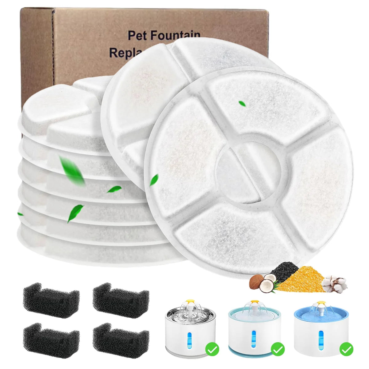 Filtri di ricambio per fontana d'acqua per gatti 2.4L - Set con carboni e spugne
