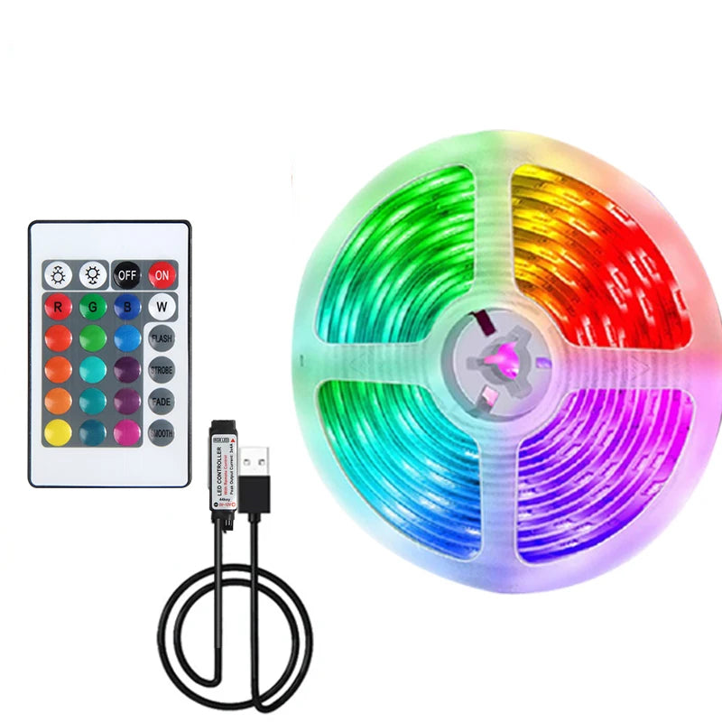 Striscia LED RGB 5V 1‑5 m con telecomando IR 24 tasti – USB, colori regolabili