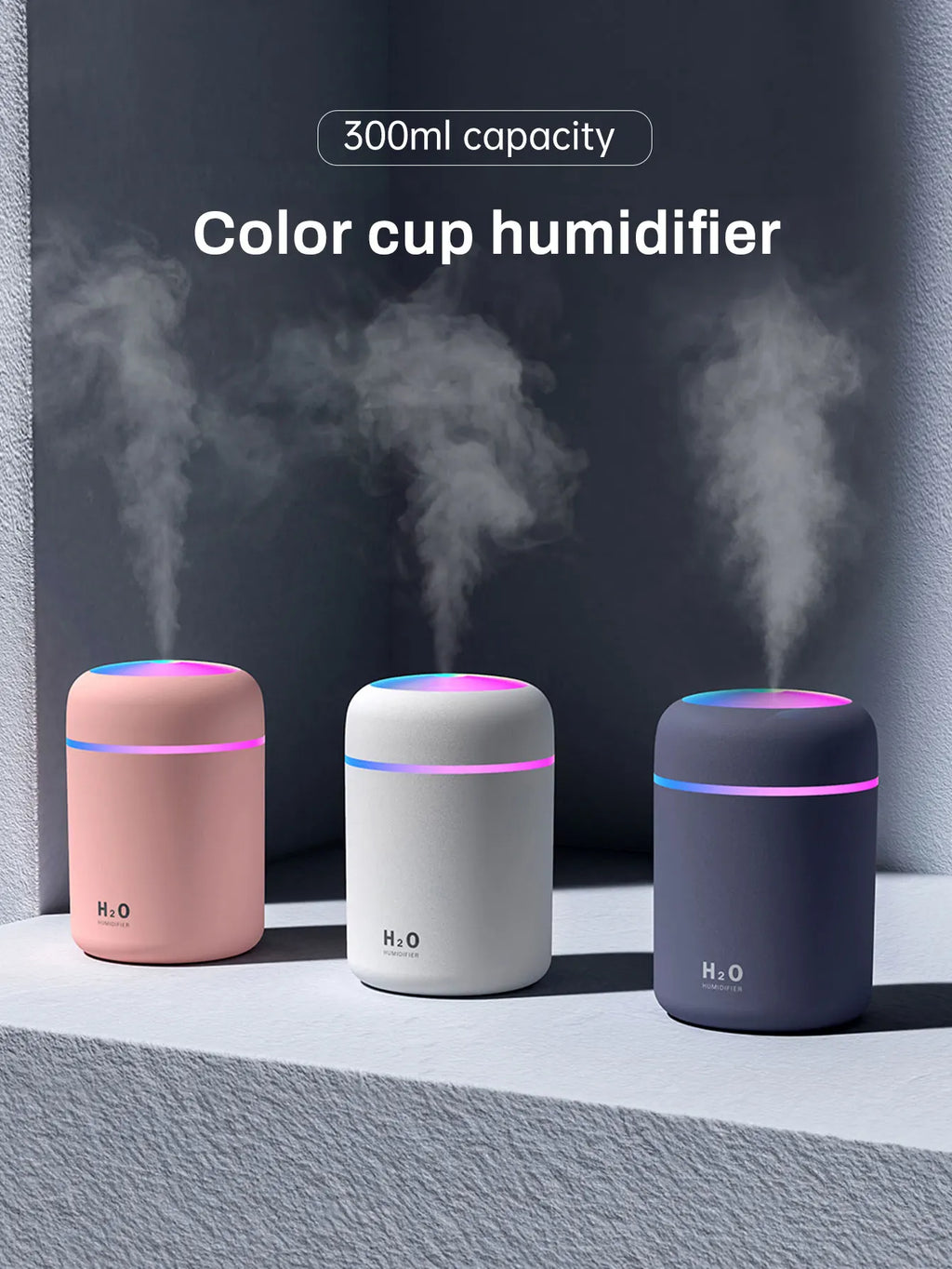 Diffusore Aromaterapico 300ml USB Luce a 7 Colori, Umidificatore per Casa e Auto