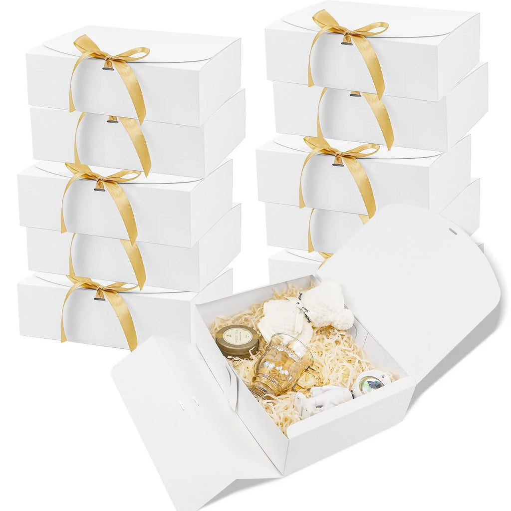 3pcs Large White All-In-One Gift Cardboard Box with Bow Ribbon Perfect for Party Weddings Birthday Holiday Candy Cookie Storage