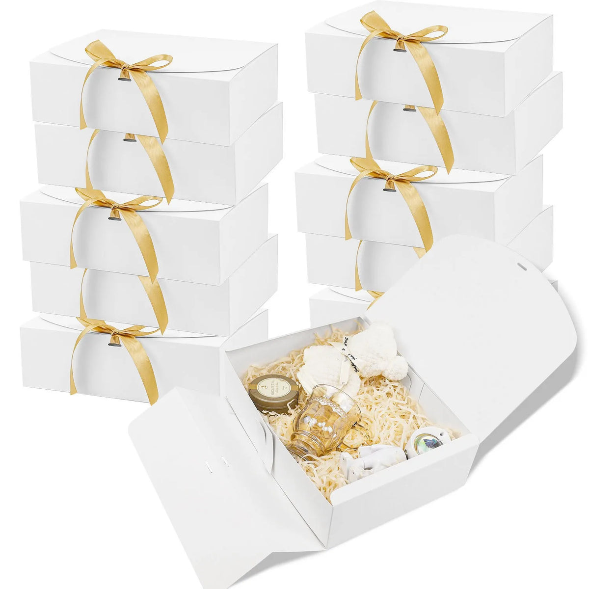 3pcs Large White All-In-One Gift Cardboard Box with Bow Ribbon Perfect for Party Weddings Birthday Holiday Candy Cookie Storage
