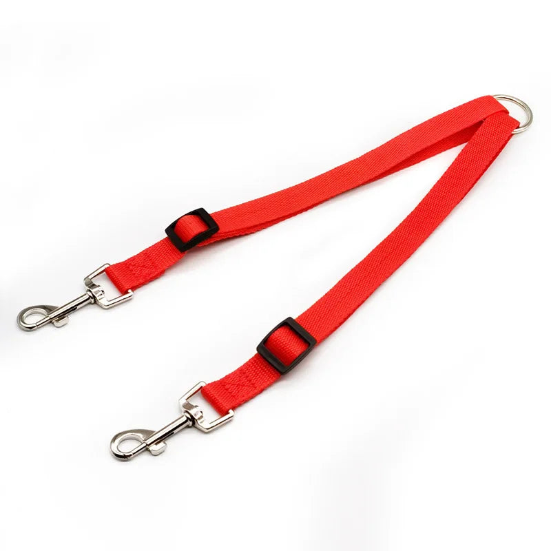 Guinzaglio doppio in nylon rinforzato V‑shape regolabile per due cani, colorato
