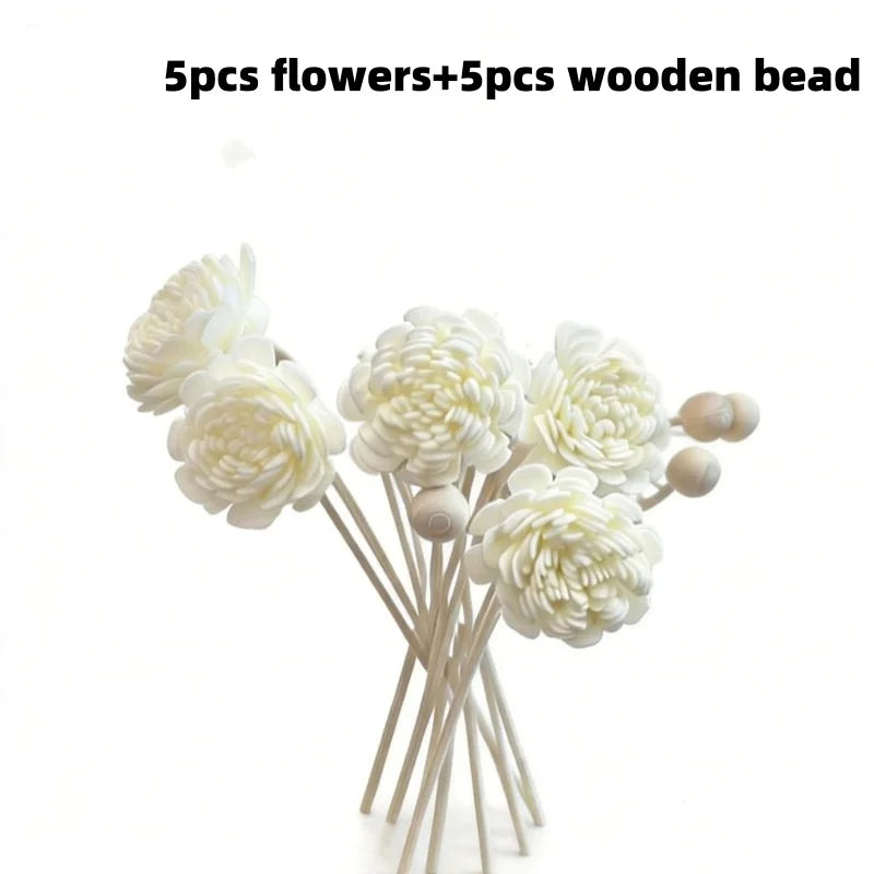 Lot de 9 bâtonnets diffuseurs en rotin avec fleurs artificielles – 22 cm