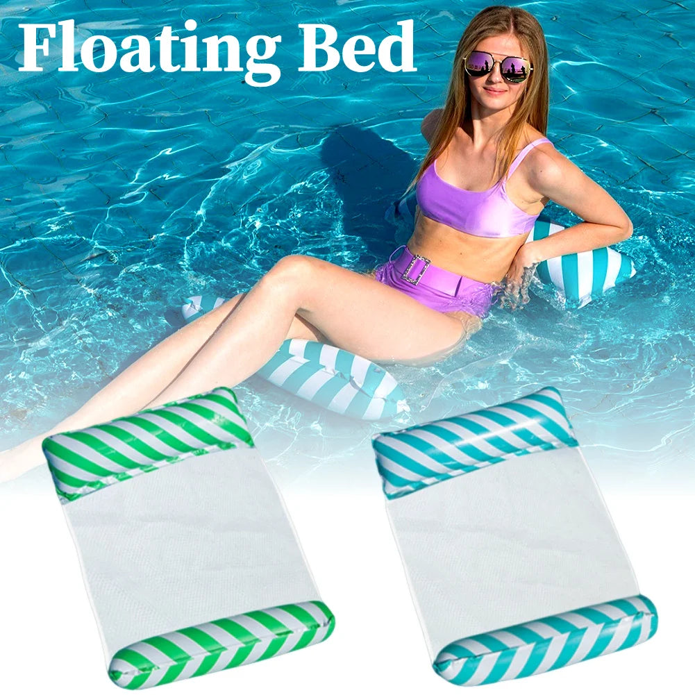 Summer Foldable Water Hammock Swimming Pool Inflatable Air Mattress for Beach Leisure Party Floating Beds With Net Backrest