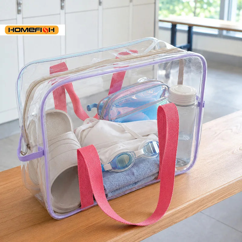 Borsa Tote Trasparente in PVC Grande Capacità, Impermeabile per Mare e Spiaggia
