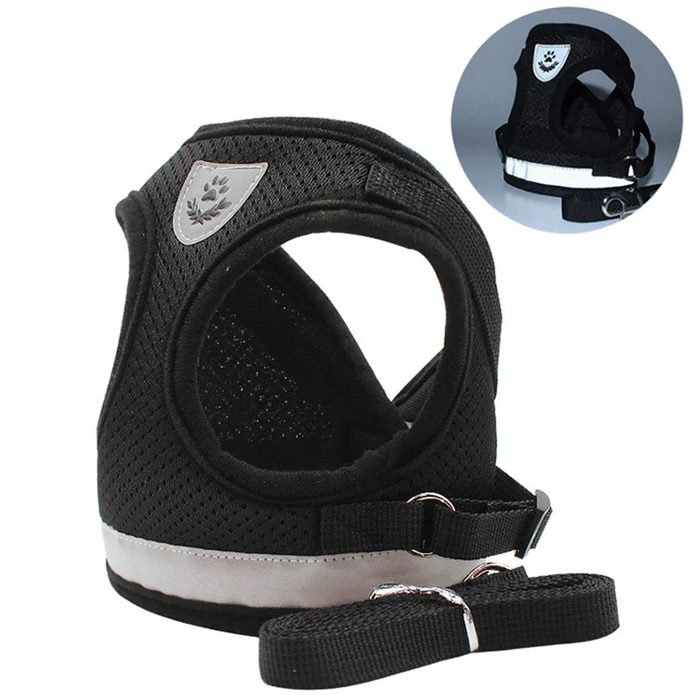 Imbracatura traspirante per cane e gatto, guinzaglio riflettente anti‑sfugge