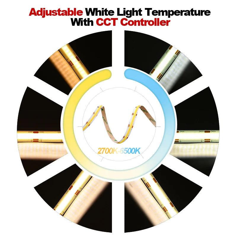 Striscia LED COB CCT 5 m, 608 LED/m, dimmabile 12‑24 V, temperatura colore…
