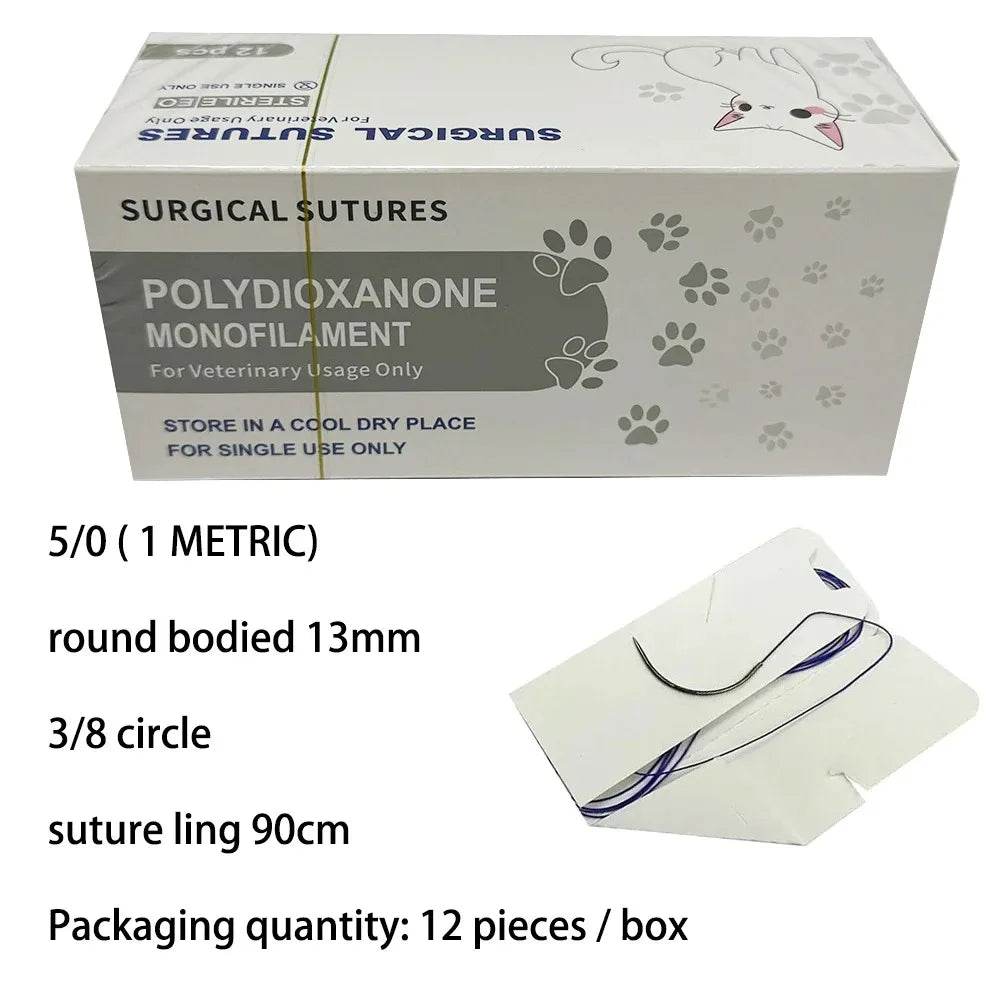 Set da 12 ago circolari PDO 3/8 per animali domestici – 90 cm, misure 2/0-5/0