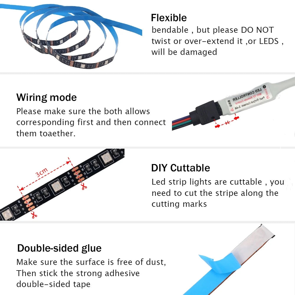 Striscia LED RGB 5V 30 LED/m con telecomando 24 tasti adesiva e impermeabile…