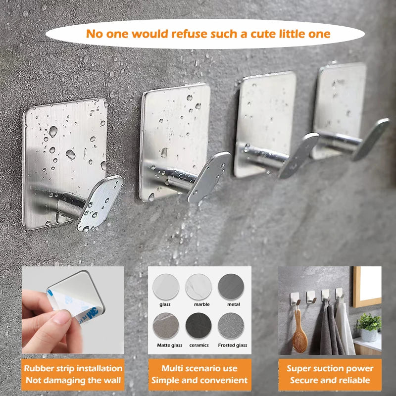 Ganci da parete adesivi in acciaio inox per bagno e cucina – set da 4 pezzi
