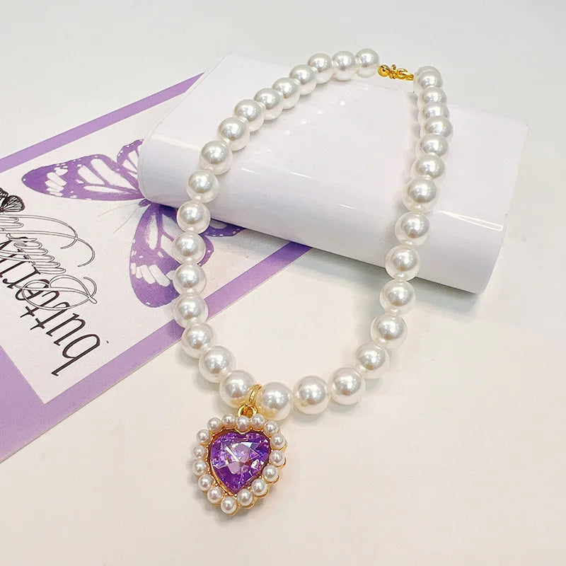 Collarino con Ciondolo a Cuore e Perla Falsa per Gatti e Cani – Fashion