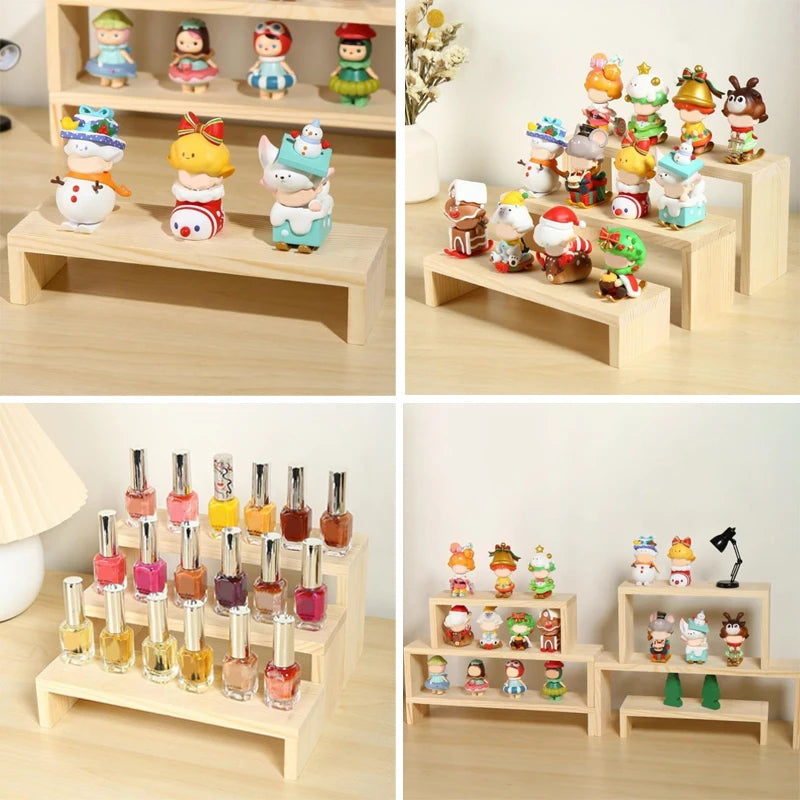 U-Shaped Stepped Wooden Display Stand Portable Shelves Organizers Perfume Doll Cupcakes Jewelry Storage Organization