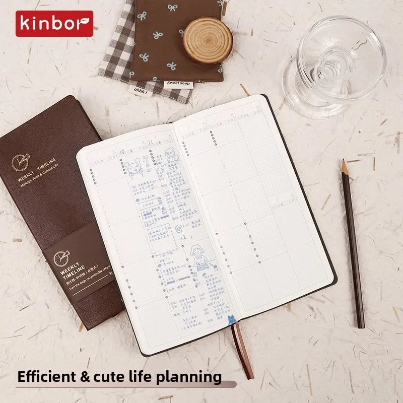 Kinbor Timeline Weekly Planner Pocket A6 Journal Notebook Daily Agenda Monthly Planning Habits Tracker Time Organizer Schedule
