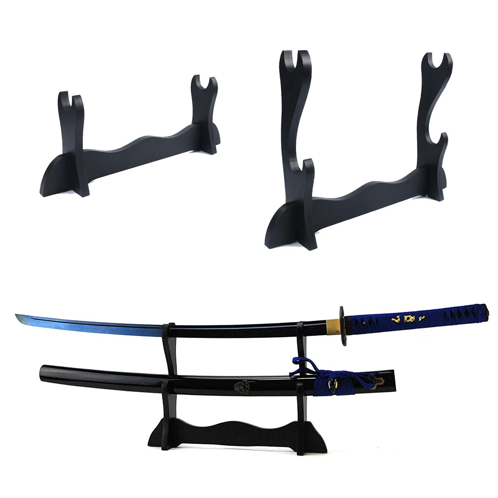 Large Sword Display Stand Holder 1/2 Layer Wooden Samurai Sword Desktop Display Rack for Katana Wakizashi Tanto Wand Organizer