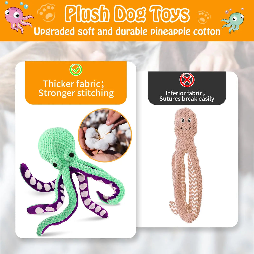 Squeaky Octopus Plush Dog Toy Indestructible Teething Chew Toy Interactive Sound Pet Stress Relief Boredom Toy for Dogs Cats