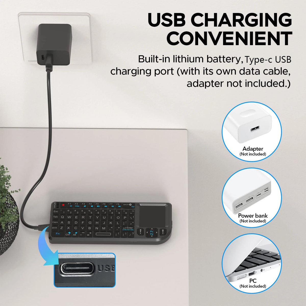 Tastiera 2.4G con mouse touchpad, 7 colori e torcia - PC, Smart TV, Android Box
