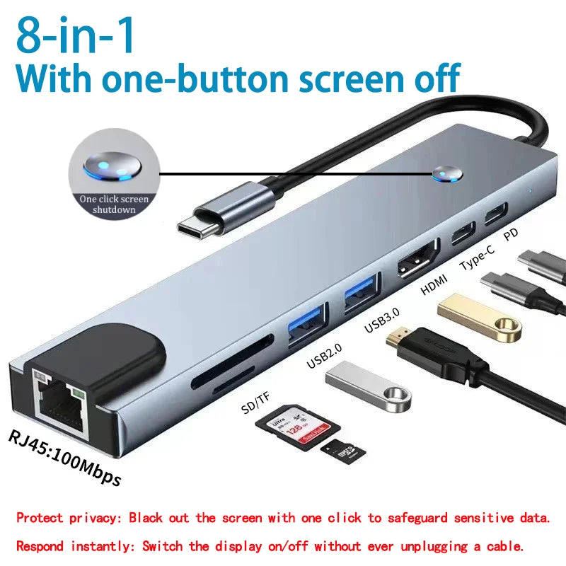Hub USB‑C Thunderbolt 3 11‑in‑1 con HDMI 4K, PD 87 W e pulsante privacy