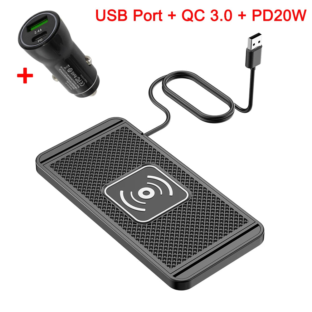 Caricatore wireless auto 15W per iPhone, Samsung, Xiaomi – Pad silicone