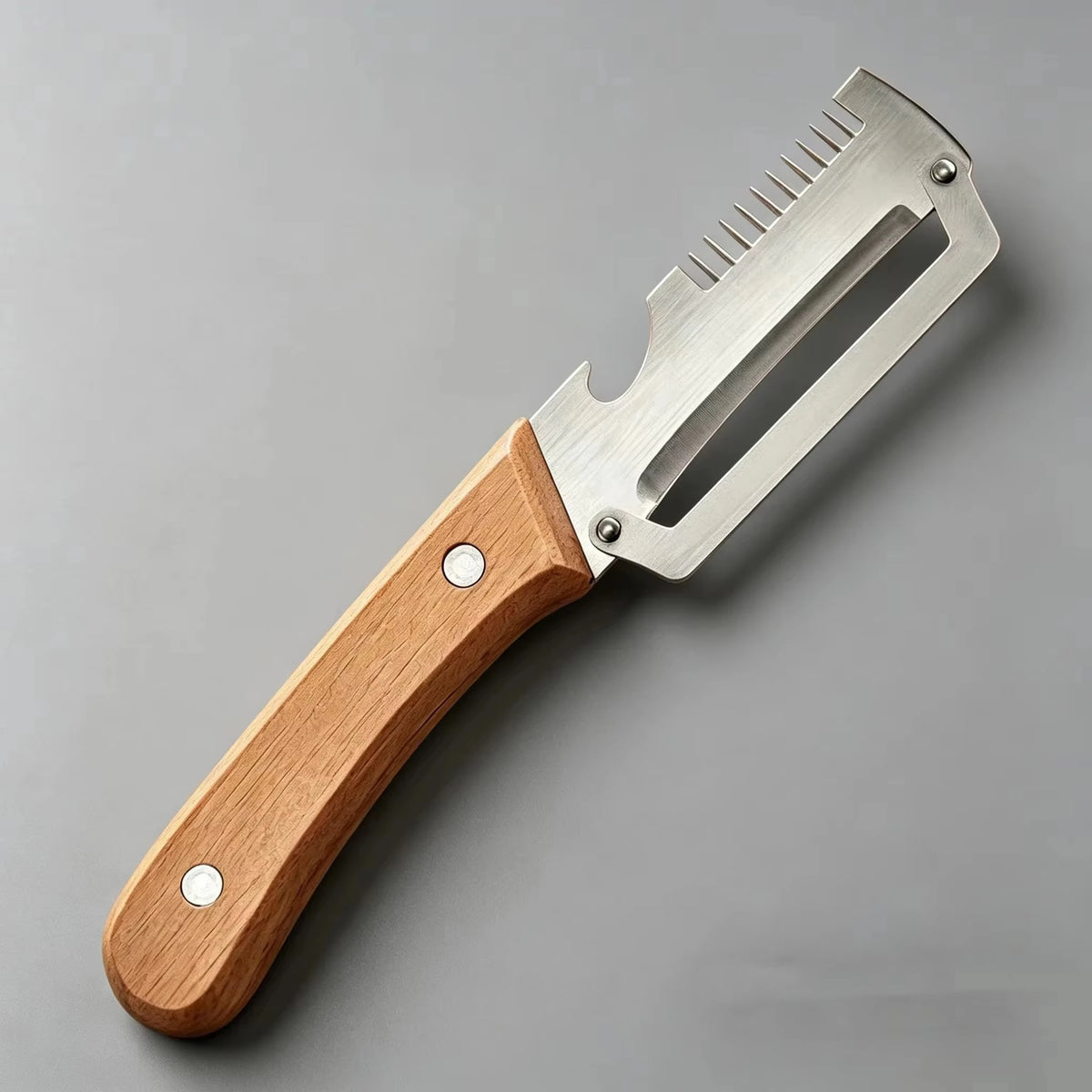 Slicer in acciaio inox con manico rovere – taglio, sbucciatura e apribottiglie