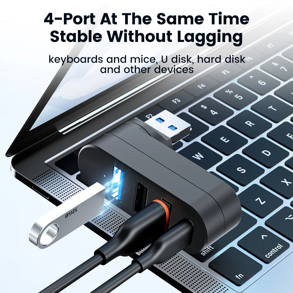 Hub USB 4 porte 180° rotante con Type‑C, USB 3.0 e USB 2.0 – alta velocità