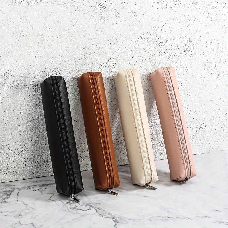 mini faux leather makeup pencil case - stylish and functional