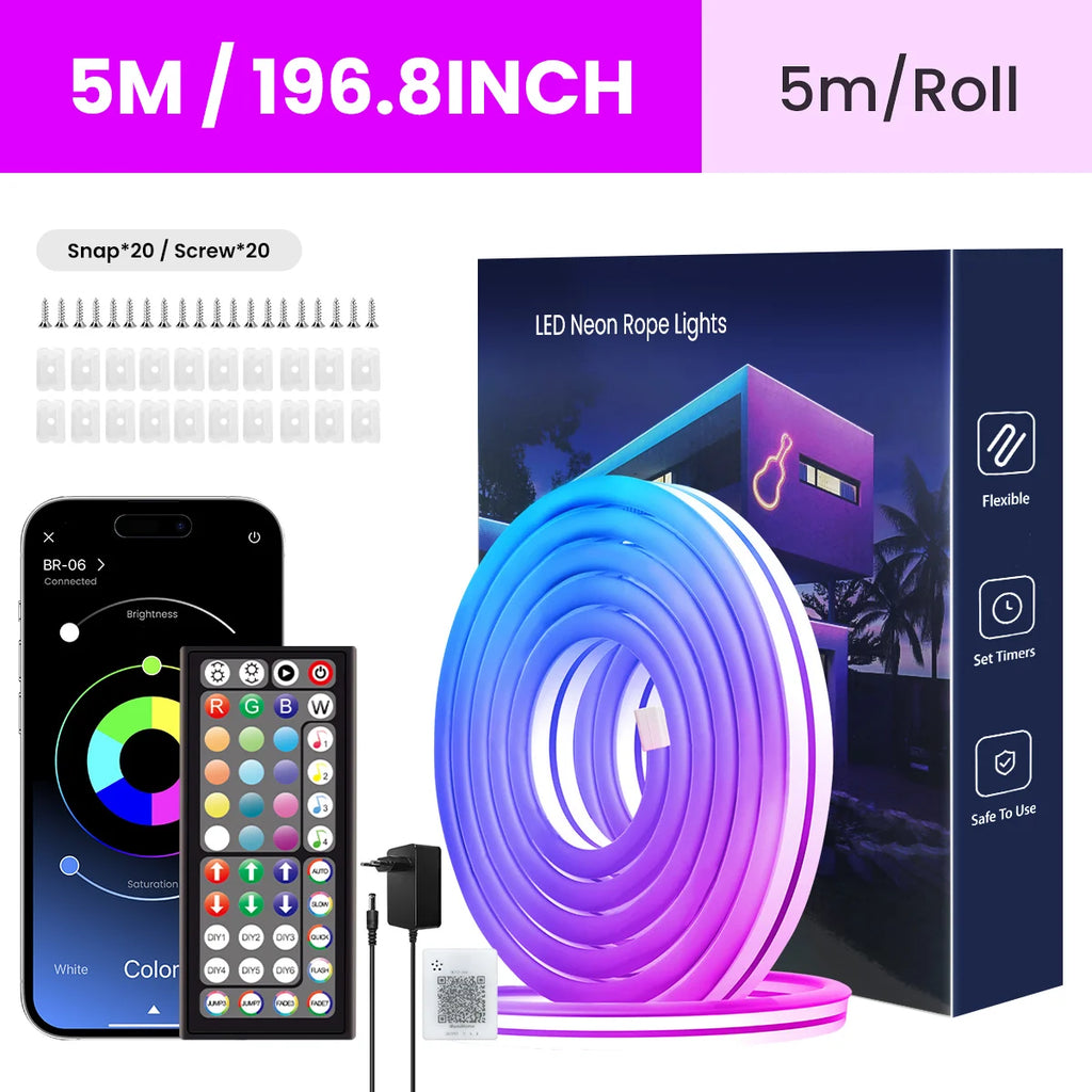 Striscia LED Neon RGB flessibile 24V con telecomando e app – IP65 waterproof