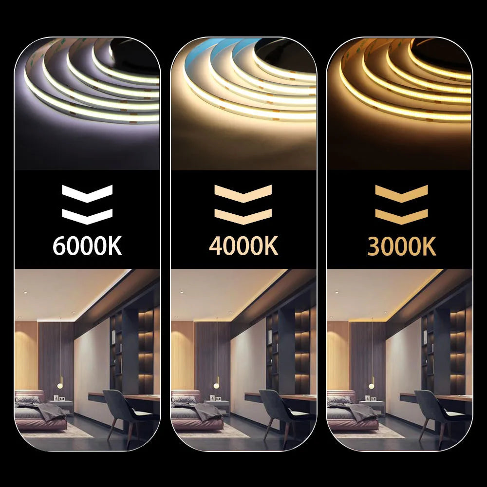 Striscia LED COB ad alta densità 480/528 LED/m – luce bianca calda, naturale,…