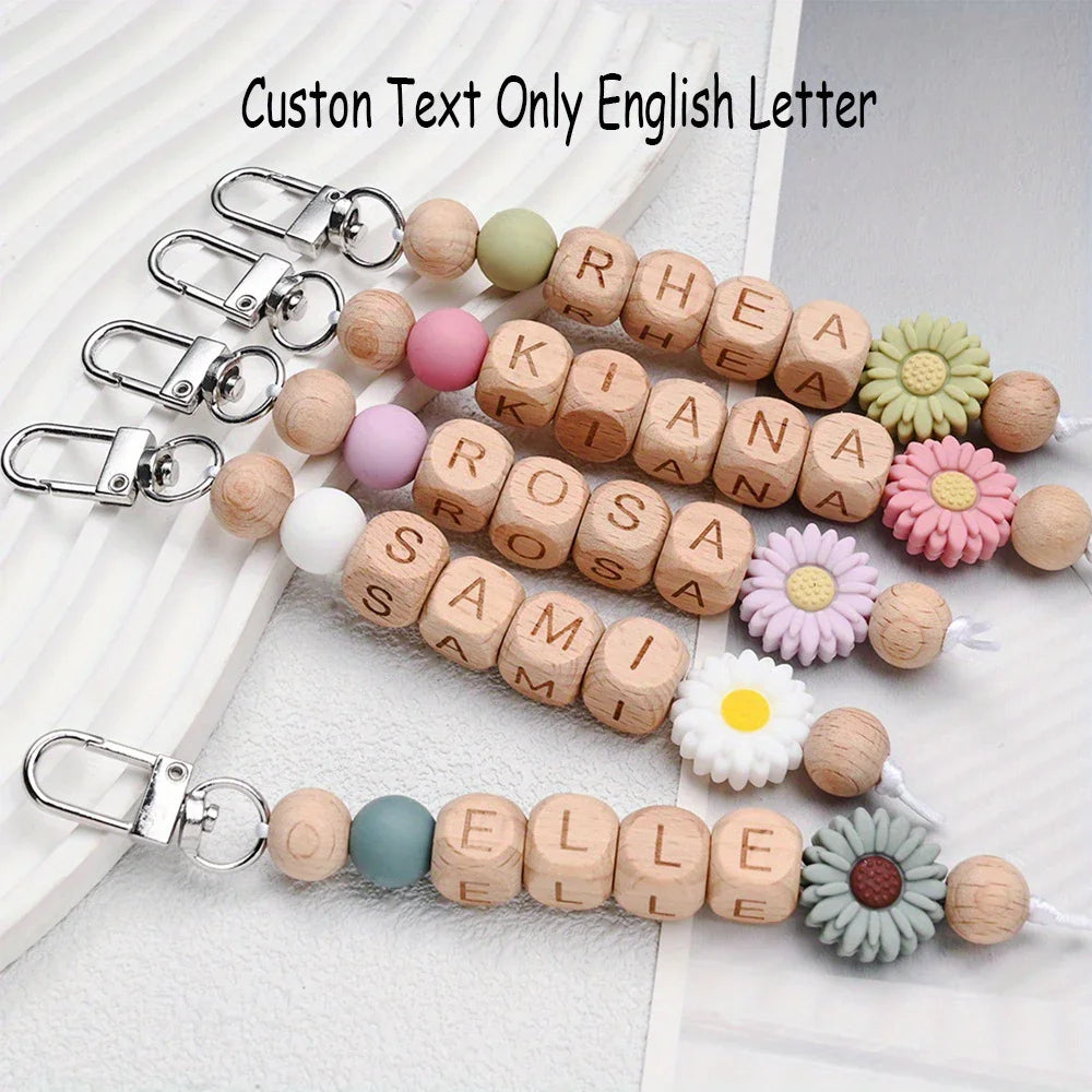 1pc Custom Personalized Daisy Wooden Keychain, Name Tag Keychain, Bag Charm, Christmas/Valentine's Day Gift