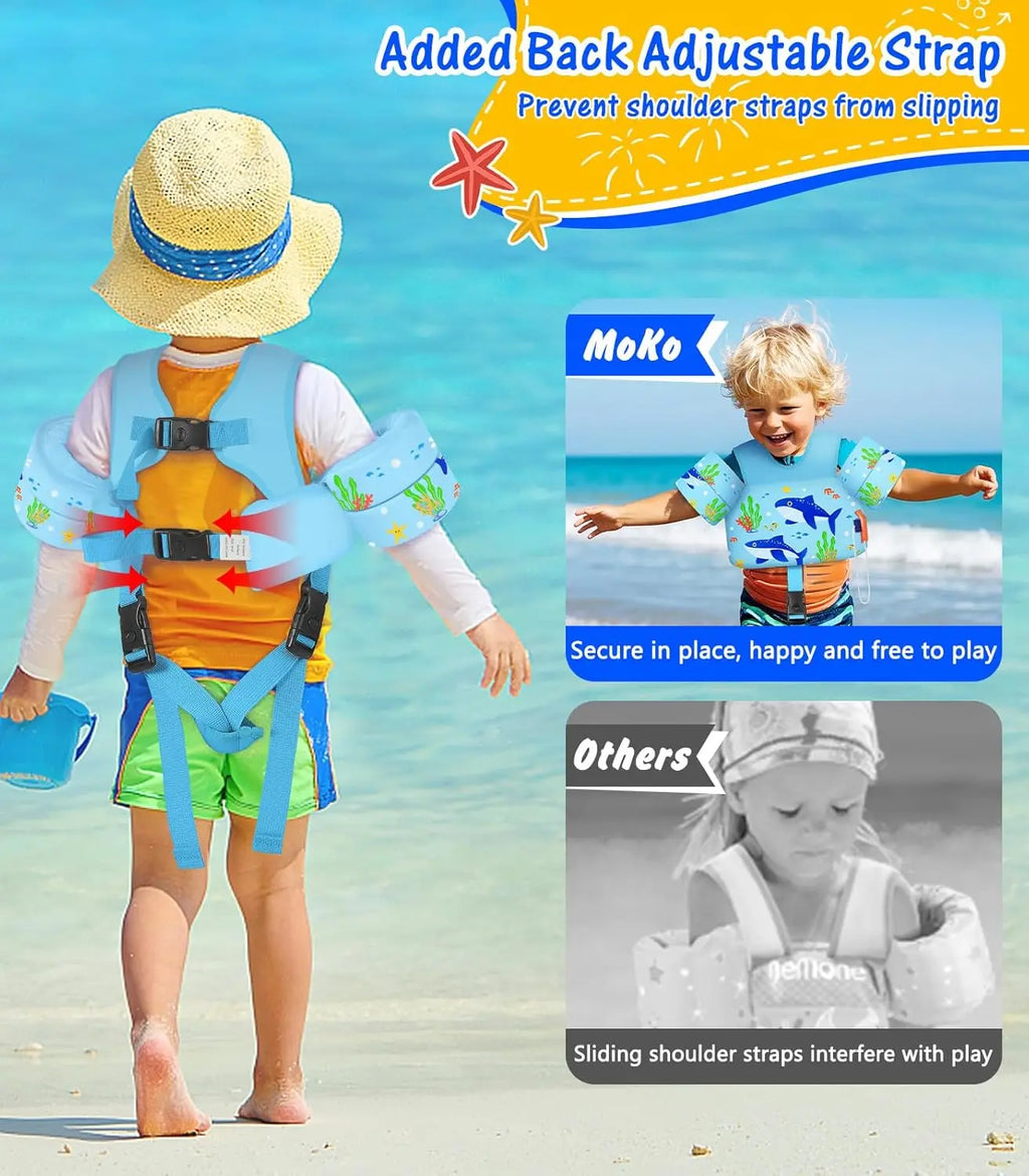 MoKo Toddler Swim Vest for Kids Swim Arm Floaties 15-30 lbs Cartoon Swimming Water Wings with Crotch Strap Pool Float Vests