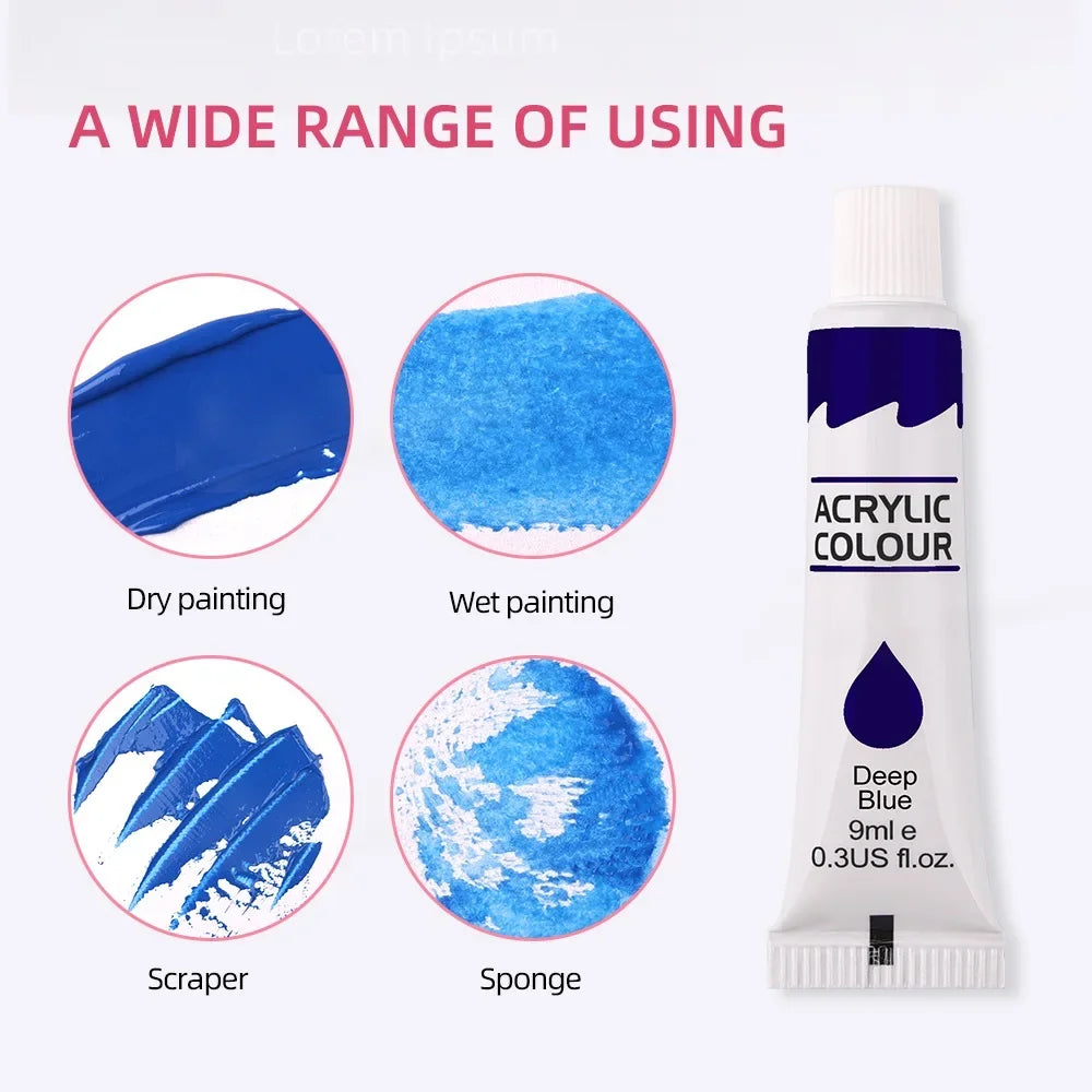 Set di 12 Acrilici 9ml – Colori Vivaci e Resistenti per Tela, Carta e Legno