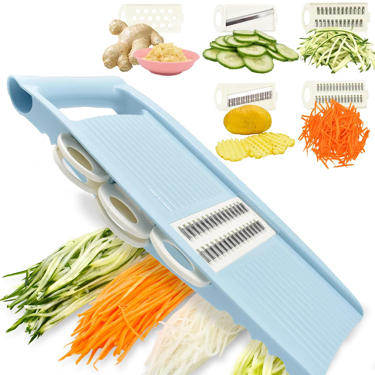 Mandolina 5 in 1 per verdure – affetta, julienne, grattugia e waffle