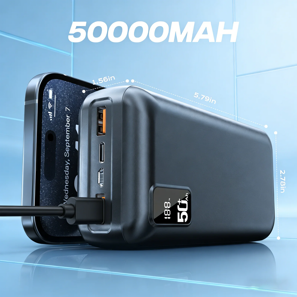 Power Bank Portatile 50000 mAh con Ricarica Rapida 22,5 W QC‑PD3.0 USB‑C