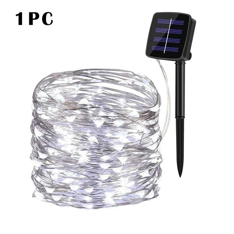 Luce LED Solare da Giardino a Catena, 32 m, Impermeabile, 8 Modalità