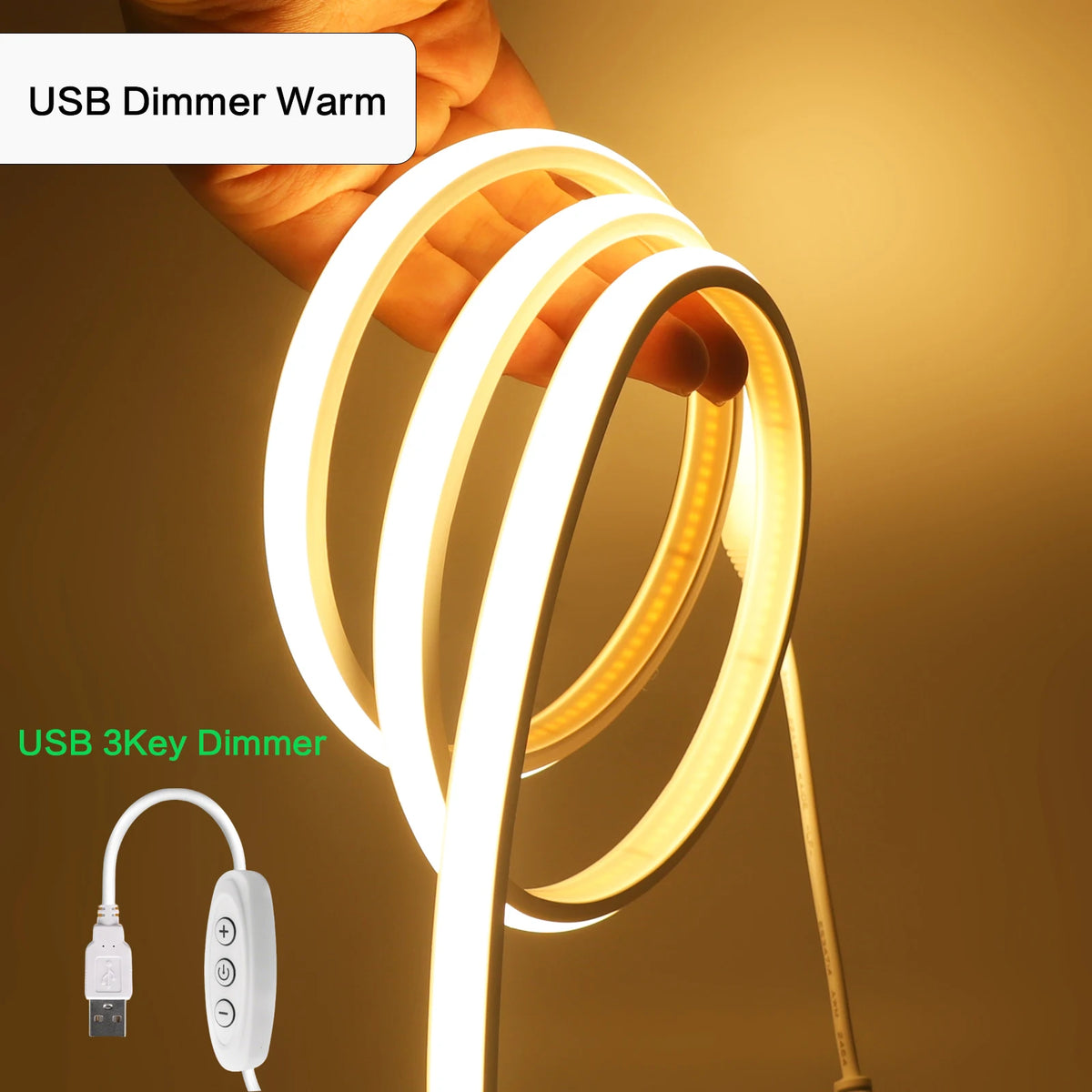 Striscia LED Neon 5V USB, 320 LED/m, dimmer, IP68, luce calda/bianca